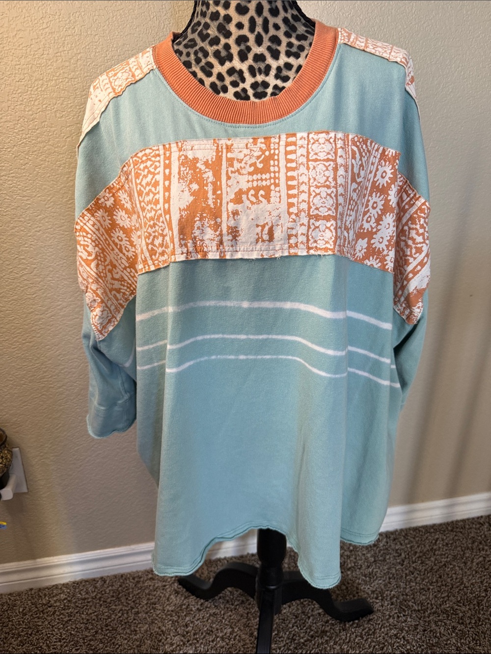 We The Free aqua pullover with coral trim